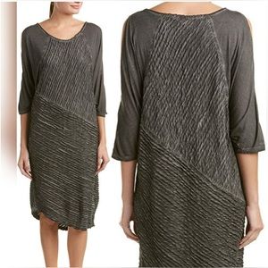 XCVI Gray Asymmetrical Ribbed Knit Lagenlook Midi Dress